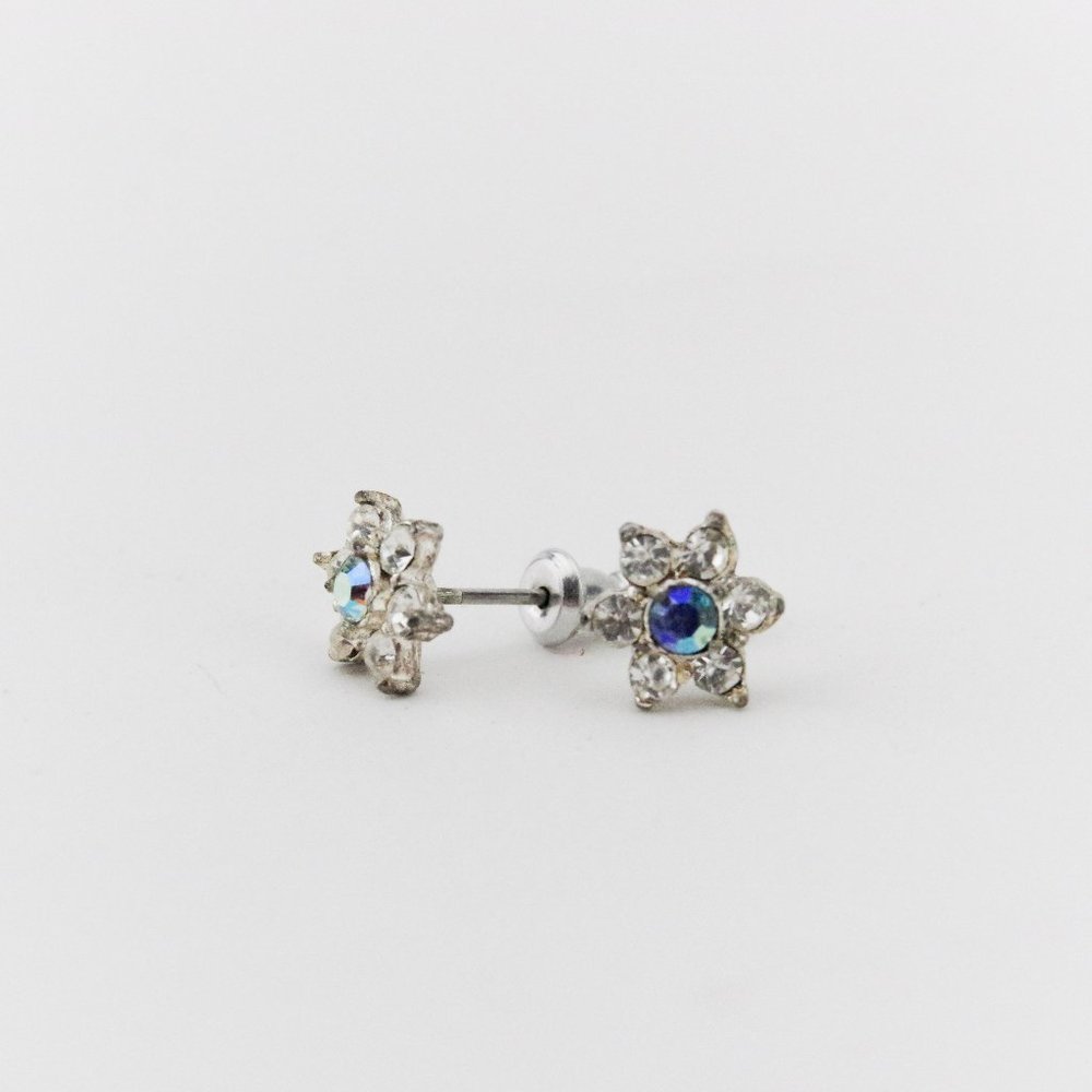 Iridescent and Clear Crystal Flower Earrings, Post Style.
